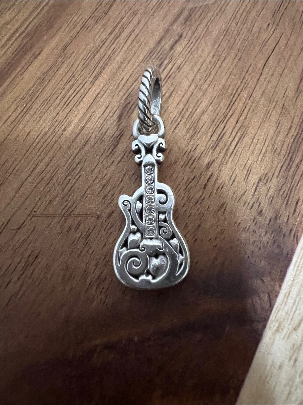 Silver Guitar Charm Pendant with Clear Stones